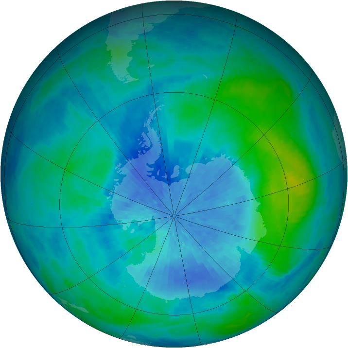 Antarctic ozone map for 16 March 2002